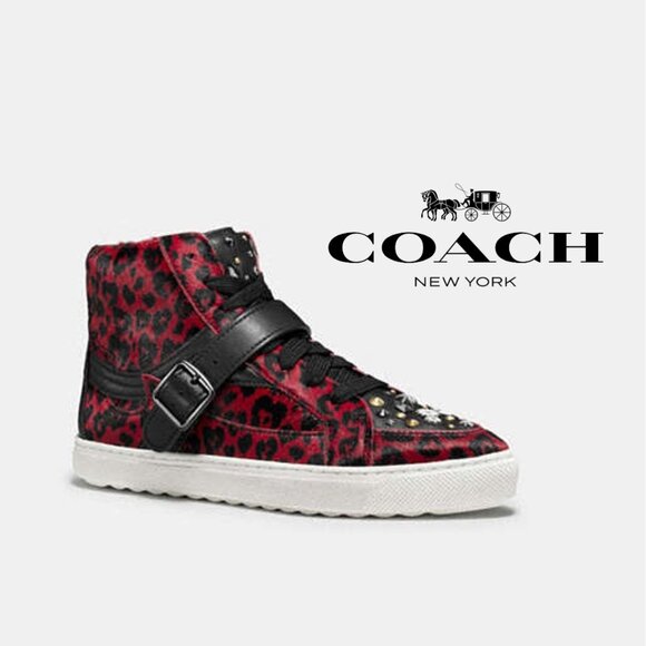 COACH C203 Leather Stud Leopard Haircalf Fur High Top (RARE!) - Picture 1 of 14